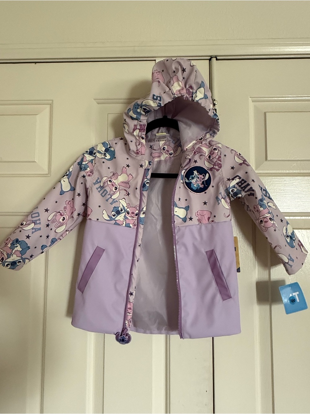 Girls' Light Purple Printed Hooded Rain Jacket - Kids